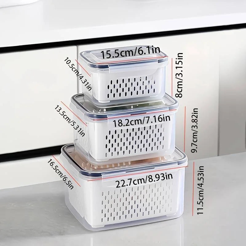3-Pack Produce Storage Containers for Fridge – 4-in-1 Fruit & Vegetable Bins with Lids and Removable Colanders, Leakproof Fresh Keeper Organizer Set