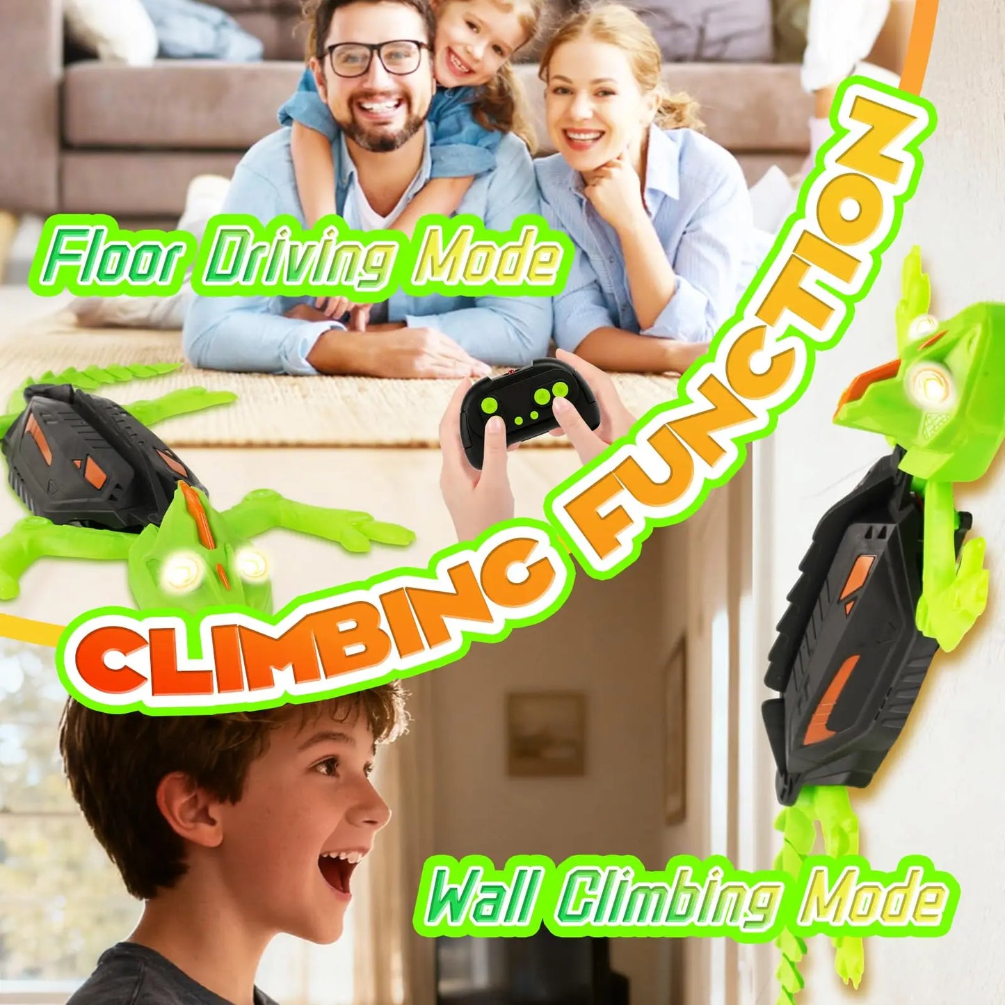 Wall Climbing RC Gecko Toy, Rechargeable Remote Control Lizard with LED Eyes, Dual Mode Floor & Wall Climbing Toy Gift for Kids