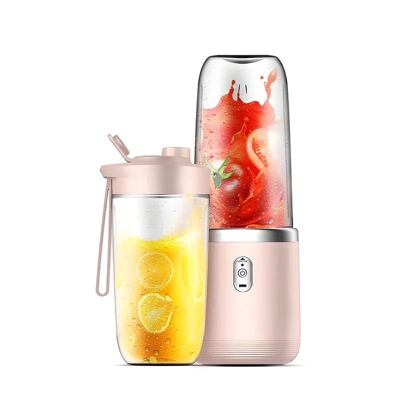 Portable Electric Juicer Blender – Small Household Smoothie Maker with Double Cups & Lids, Rechargeable Mini Juice Machine