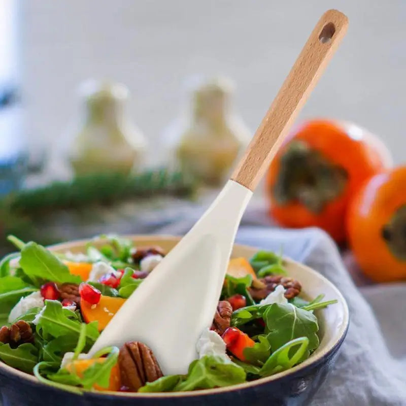 Heat-Resistant Silicone Cooking Spatula with Wooden Handle – Non-Stick, Food-Grade, Ergonomic Kitchen Tool for Stirring, Mixing & Baking