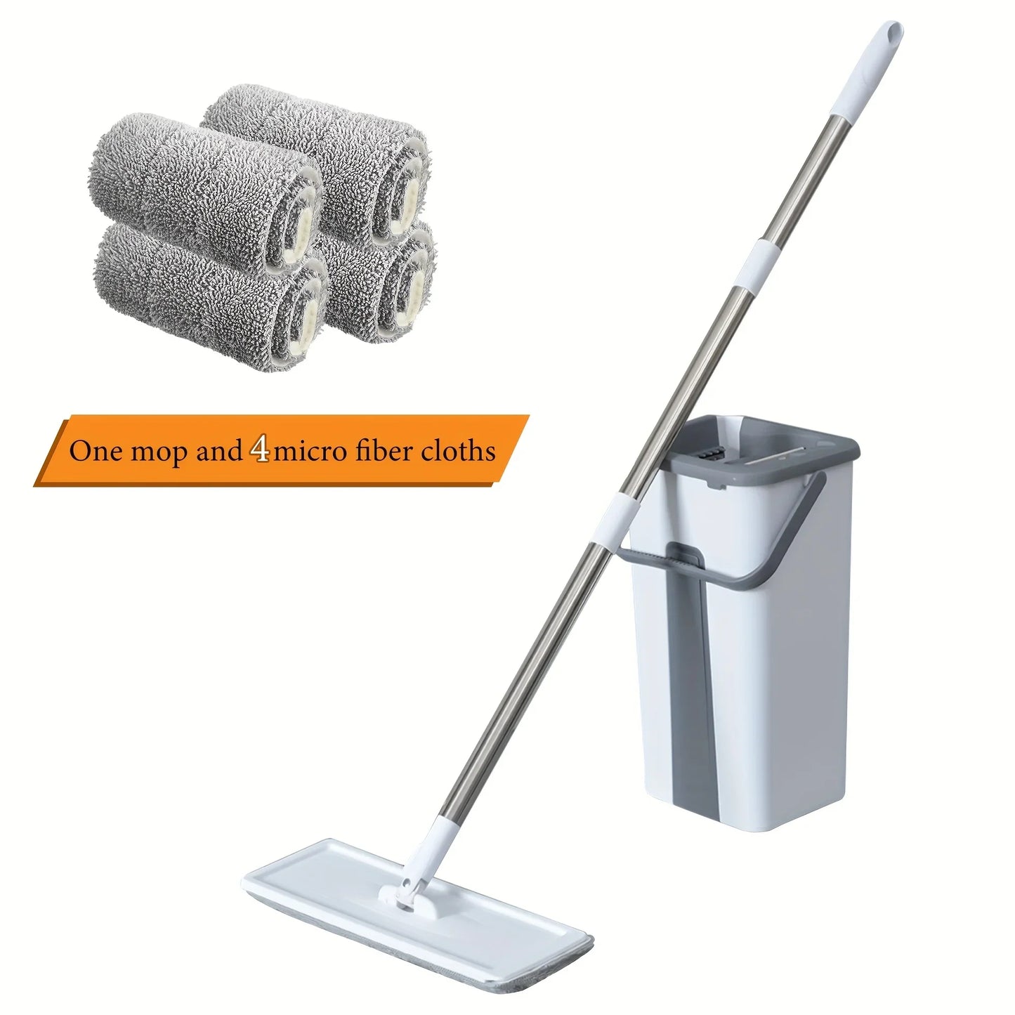 Magic Mop and Bucket Set – 360° Spin Flat Mop with 4 Microfiber Pads for Wet & Dry Floor Cleaning, Home Kitchen Bathroom