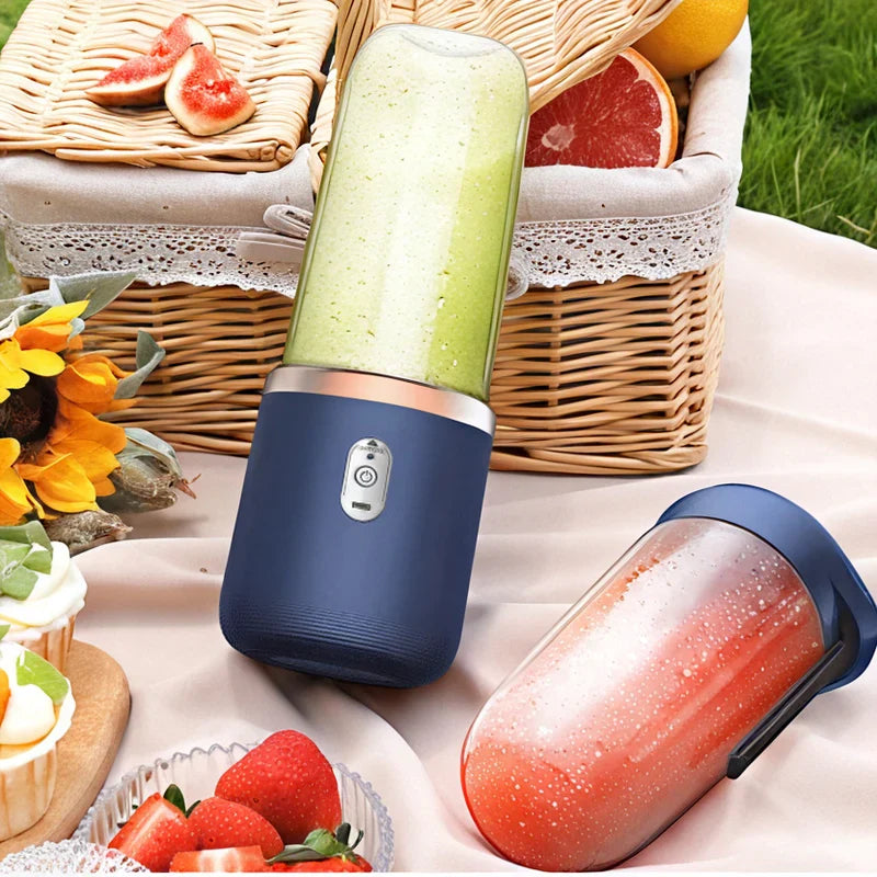 Portable Electric Juicer Blender – Small Household Smoothie Maker with Double Cups & Lids, Rechargeable Mini Juice Machine