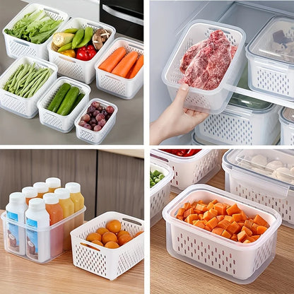 3-Pack Produce Storage Containers for Fridge – 4-in-1 Fruit & Vegetable Bins with Lids and Removable Colanders, Leakproof Fresh Keeper Organizer Set