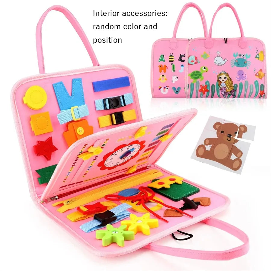 Montessori Busy Board Educational Activity Developing Sensory Board Fine Basic Dress Motor Skills Travel Toy Gift for Boys Girls