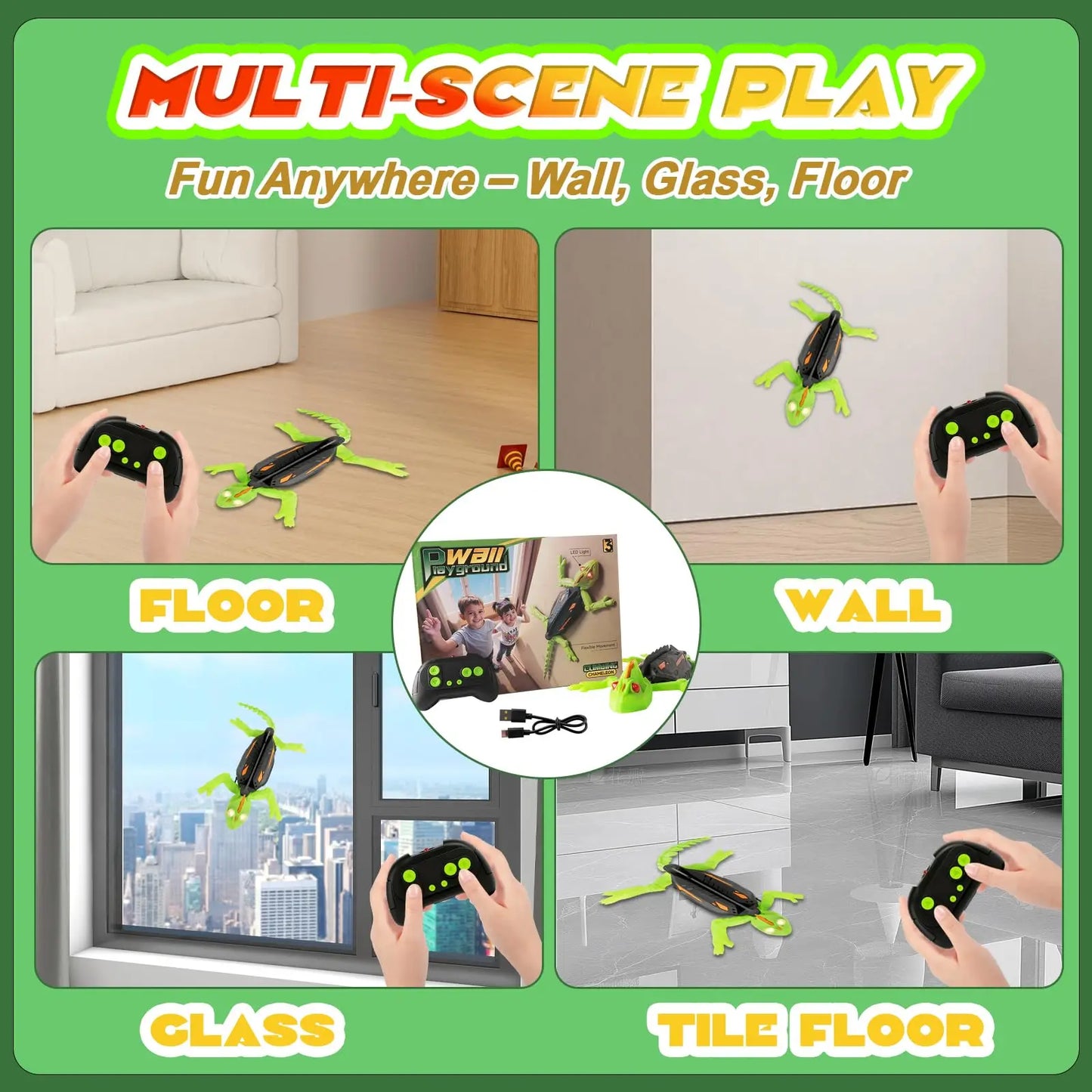 Wall Climbing RC Gecko Toy, Rechargeable Remote Control Lizard with LED Eyes, Dual Mode Floor & Wall Climbing Toy Gift for Kids