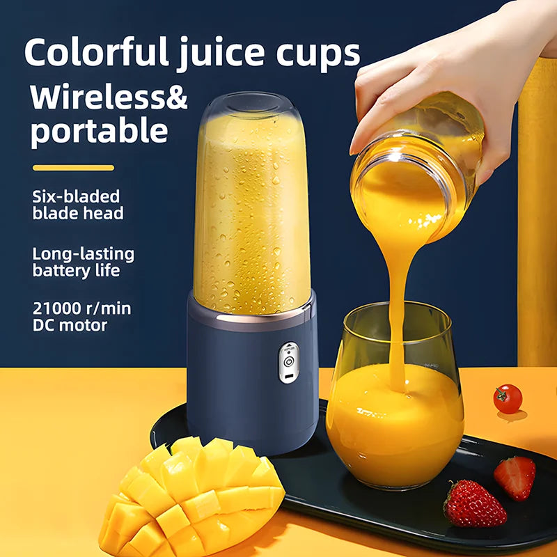 Portable Electric Juicer Blender – Small Household Smoothie Maker with Double Cups & Lids, Rechargeable Mini Juice Machine